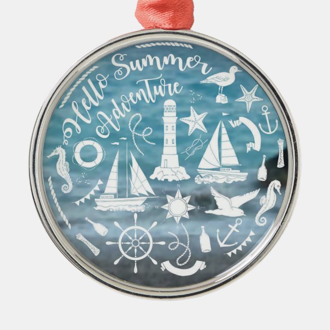 Meeresthema Sommerabenteuer Nautic Elements Ornament Aus Metall (Vorne)