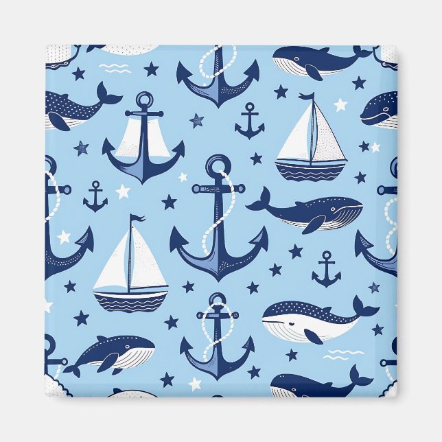 Meerestiere Anker Segelboote Muster Magnet (Vorne)