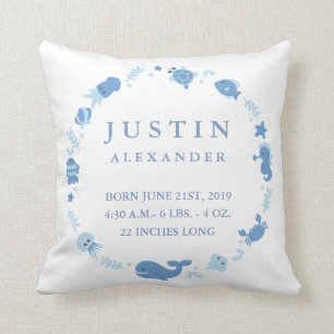 Meerestiere Border Baby Announcement Pillow Kissen