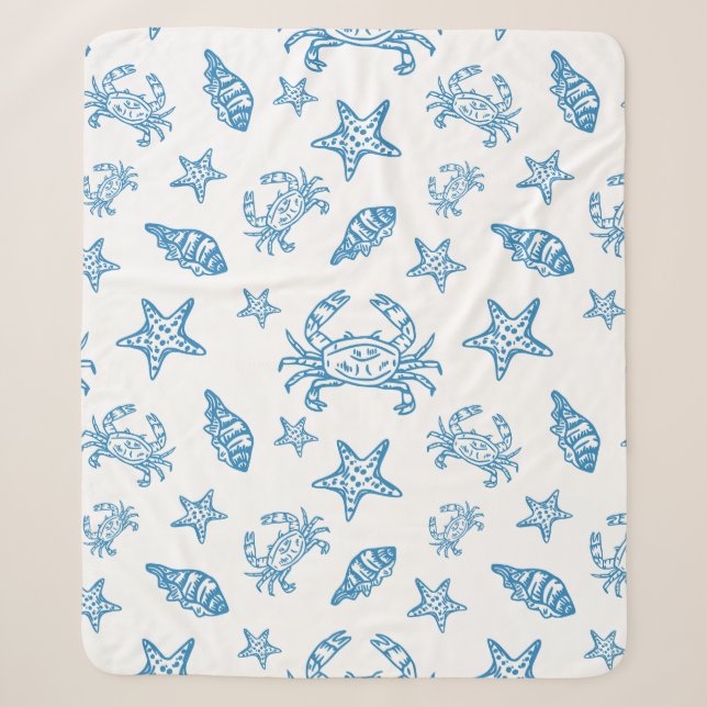Meerestiere-Doodle-Muster Sherpadecke (Vorderseite)