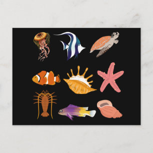 Meerestiere: Fische, Schildkröten, Muscheln, Quall Postkarte