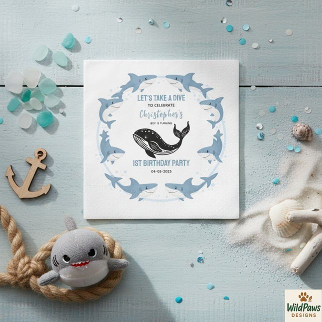 Meerestiere Hai 1. Geburtstag | Unter dem Meer Serviette (Sea Animals Shark 1st Birthday | Under the Sea Napkins
)
