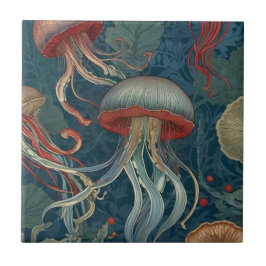 Meerestiere im Stil von Jellyfish William Morris Fliese