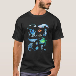 Meerestiere in Aquarellen Kinder in Ozeanen und wi T-Shirt
