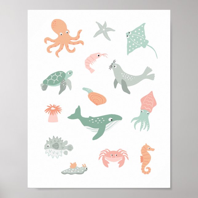 Meerestiere Kinderzimmer Poster (Vorne)
