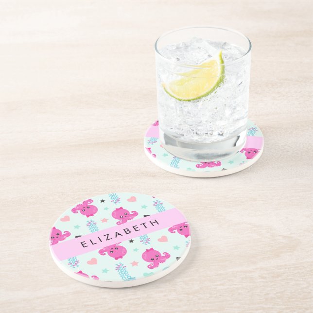 Meerestiere, Kraken, Quallen, Herz, Ihr Name Getränkeuntersetzer (Seite)