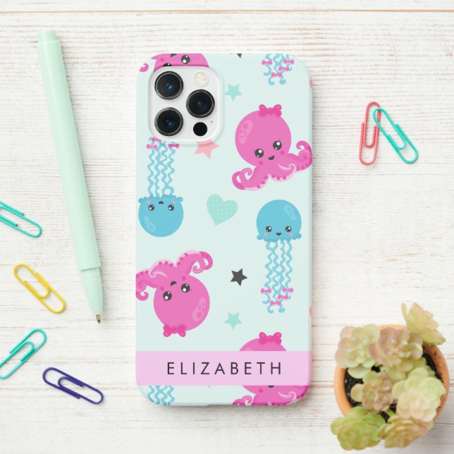 Meerestiere, Kraken, Quallen, Herz, Ihr Name iPhone Hülle (Auf dem Schreibtisch)