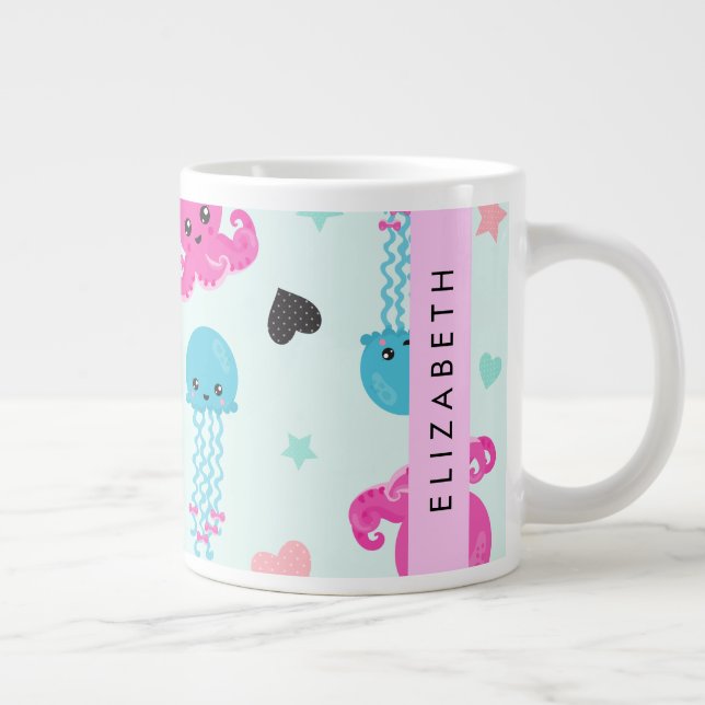 Meerestiere, Kraken, Quallen, Herz, Ihr Name Jumbo-Tasse (Rechts)