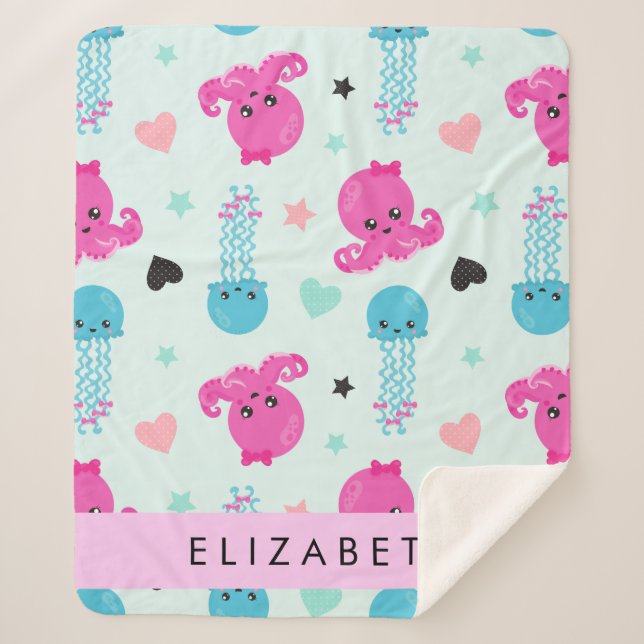 Meerestiere, Kraken, Quallen, Herz, Ihr Name Sherpadecke (Vorderseite)