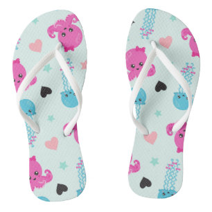 Meerestiere, Meeresleben, Oktopus, Quallen, Herzen Flip Flops