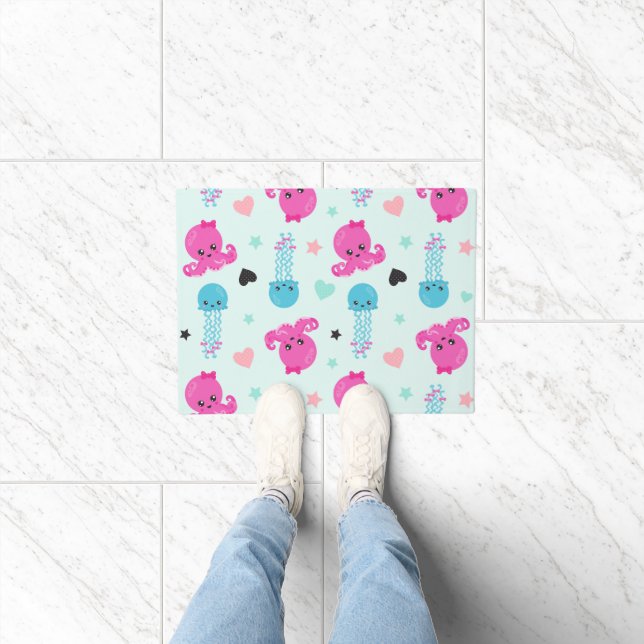 Meerestiere, Meeresleben, Oktopus, Quallen, Herzen Fußmatte (Indoor)