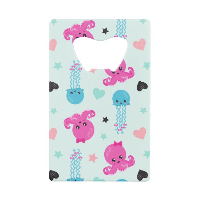 Meerestiere, Meeresleben, Oktopus, Quallen, Herzen Geldbeutel Flaschenöffner (Vorderseite)