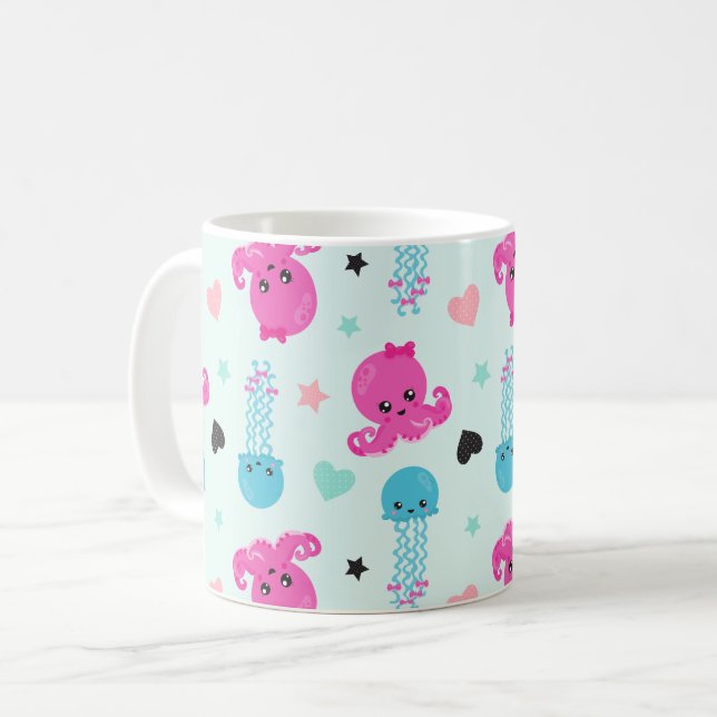 Meerestiere, Meeresleben, Oktopus, Quallen, Herzen Kaffeetasse (Vorderseite Links)