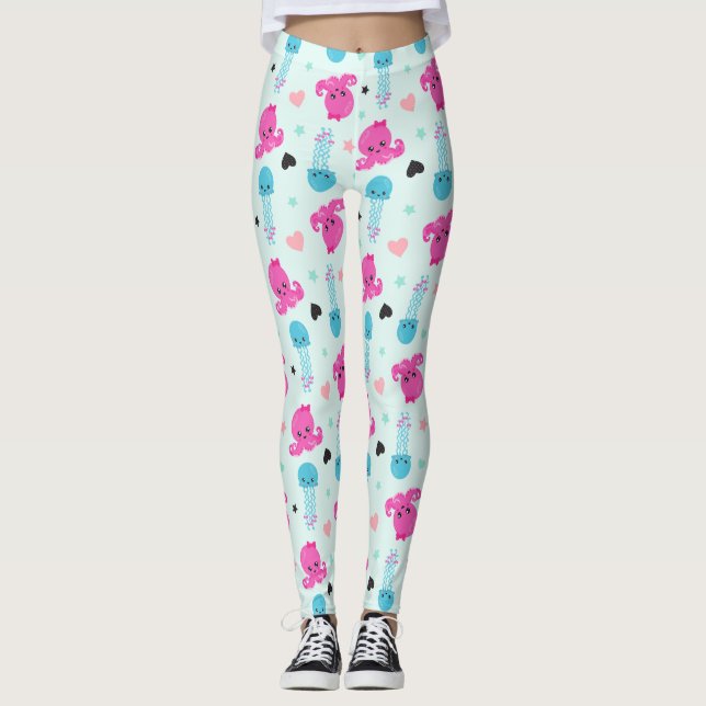 Meerestiere, Meeresleben, Oktopus, Quallen, Herzen Leggings (Vorderseite)