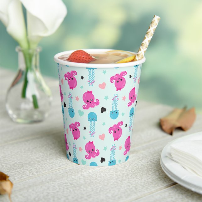 Meerestiere, Meeresleben, Oktopus, Quallen, Herzen Pappbecher (In Situ)