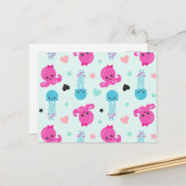 Meerestiere, Meeresleben, Oktopus, Quallen, Herzen Postkarte