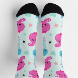 Meerestiere, Meeresleben, Oktopus, Quallen, Herzen Socken