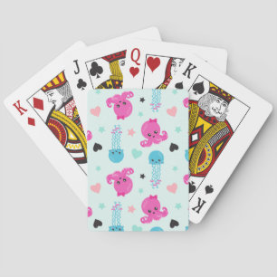 Meerestiere, Meeresleben, Oktopus, Quallen, Herzen Spielkarten