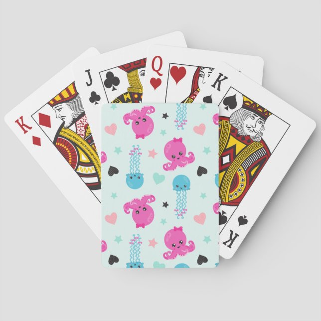 Meerestiere, Meeresleben, Oktopus, Quallen, Herzen Spielkarten (Rückseite)