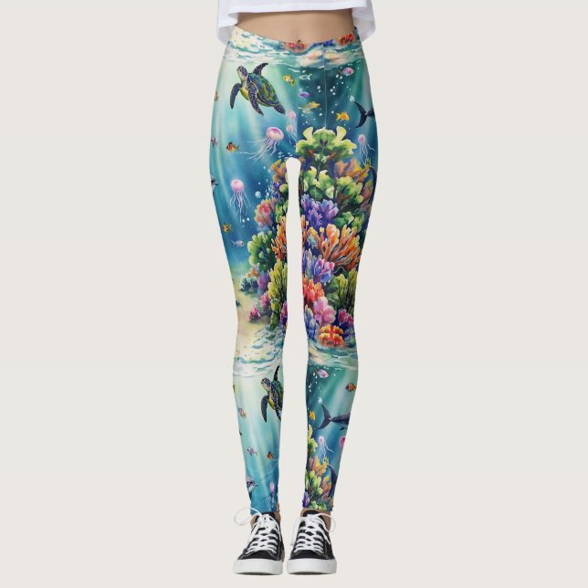 Meerestiere Nahtloses Muster Leggings (Vorderseite)