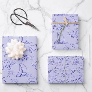 Meerestiere und Segelboote mit einer einzigen zeic Geschenkpapier Set