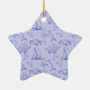 Meerestiere und Segelboote mit einer einzigen zeic Keramik Ornament