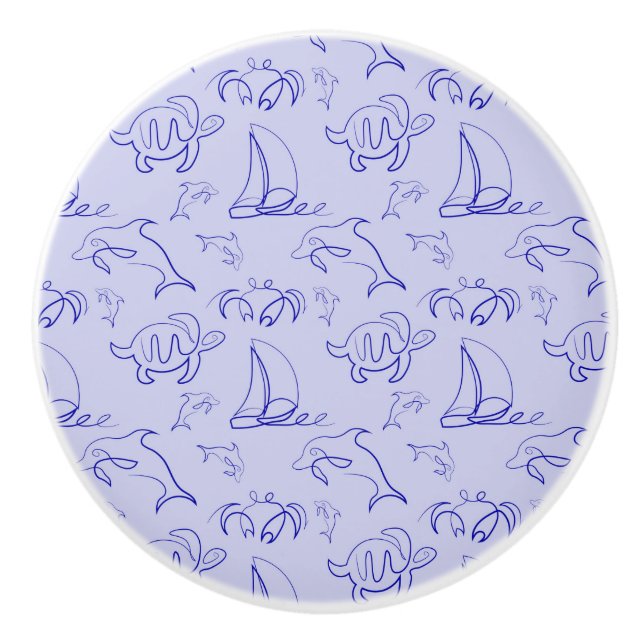 Meerestiere und Segelboote mit einer einzigen zeic Keramikknauf (Vorderseite)