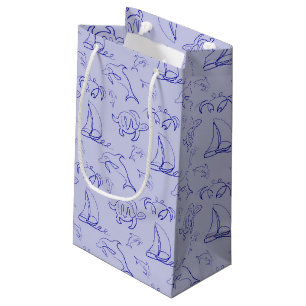 Meerestiere und Segelboote mit einer einzigen zeic Kleine Geschenktüte