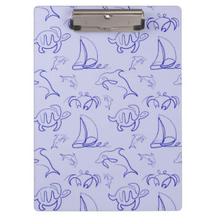 Meerestiere und Segelboote mit einer einzigen zeic Klemmbrett