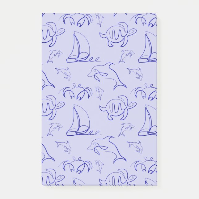 Meerestiere und Segelboote mit einer einzigen zeic Post-it Klebezettel (Vorderseite)