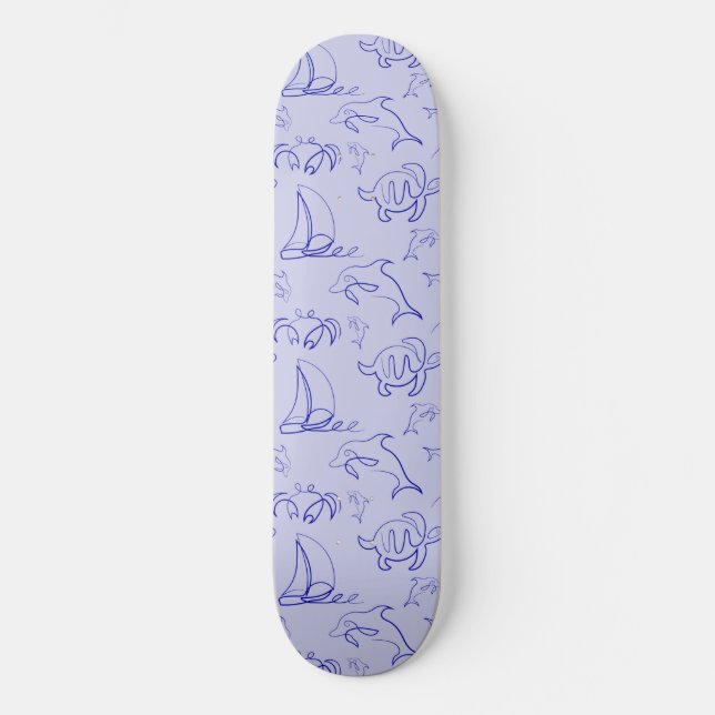Meerestiere und Segelboote mit einer einzigen zeic Skateboard (Vorderseite)