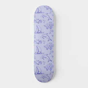 Meerestiere und Segelboote mit einer einzigen zeic Skateboard