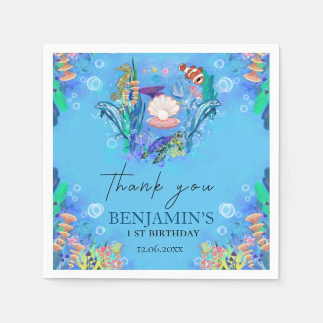 Meerestiere Wild Ein Geburtstag Napkins Serviette (Vorderseite)