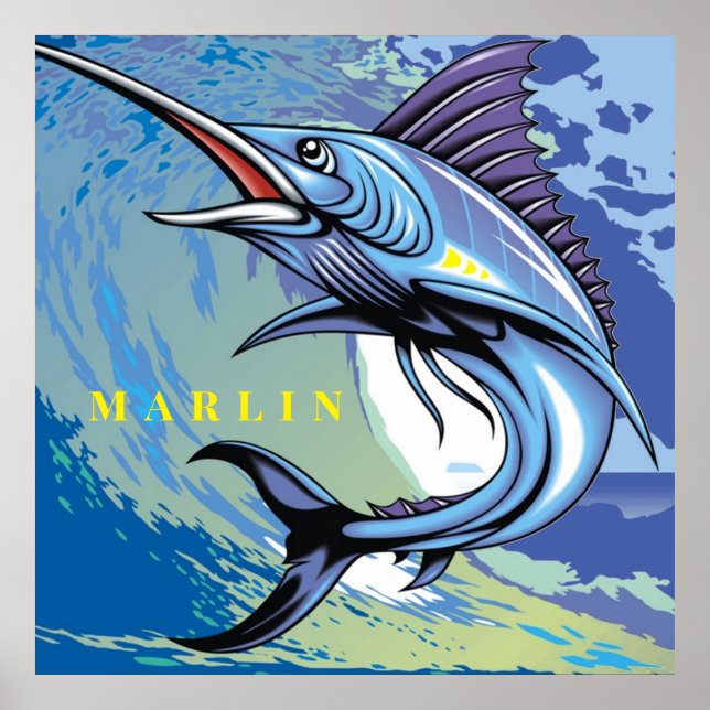 Meerestierfische Marlin schwimmt im Ozean Poster (Vorne)