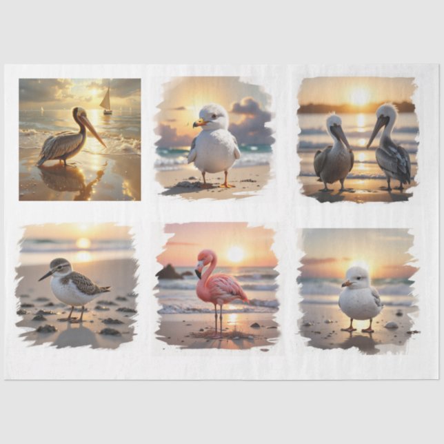 Meeresvögel bei Sonnenuntergang Decoupage Seidenpapier (Vorderseite)