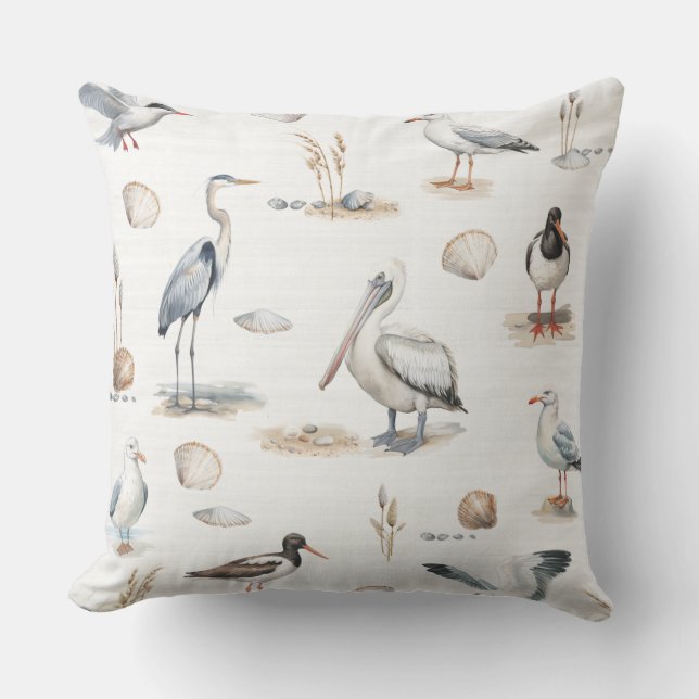 Meeresvögel Weißwurfpilz Kissen (Vorderseite)