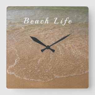 Meereswaagen Sandstrand-Wasserquoten Quadratische Wanduhr