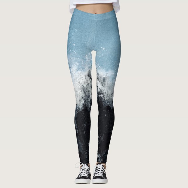 Meereswelle: handbemaltes Design Leggings (Vorderseite)