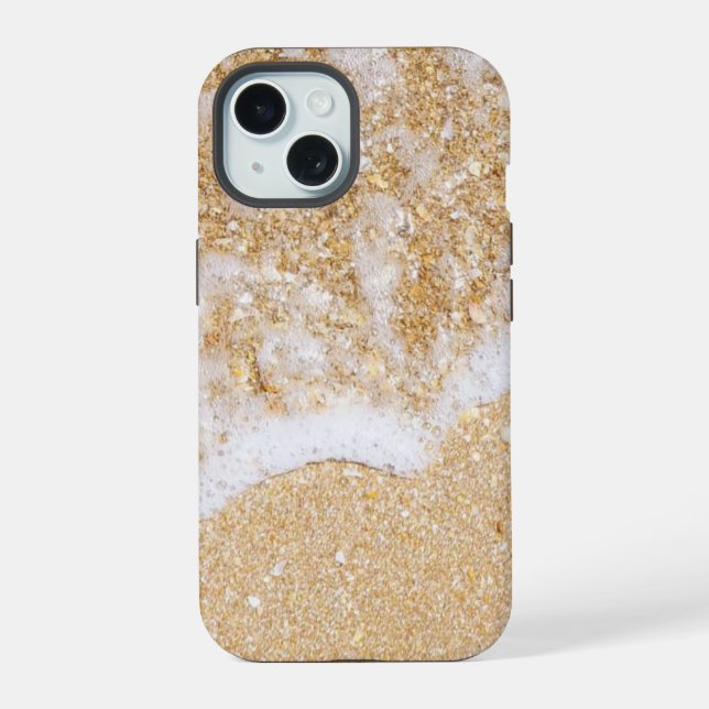Meereswellen am Sandstrand, iPhone 15 Hülle (Rückseite)