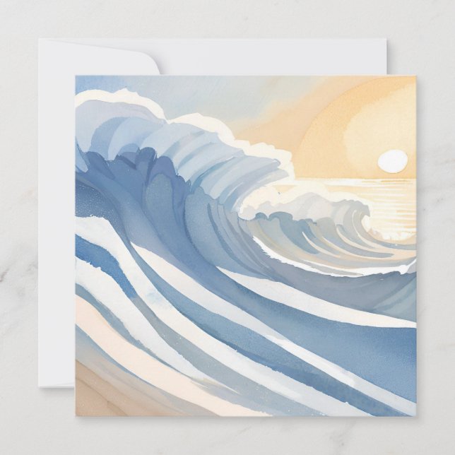 Meereswellen | Blue Watercolor Beach Karte (Vorderseite)