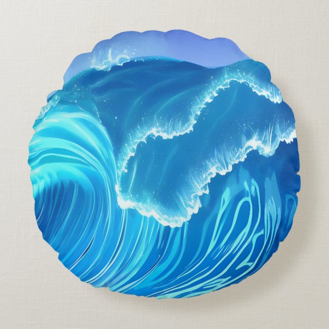 Meereswellen-Design - Wellenbrecher Rundes Kissen (Vorderseite)