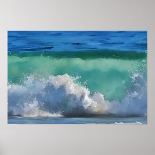 Meereswellen im Malibu Panorama Wasserfarbenwelt S Poster