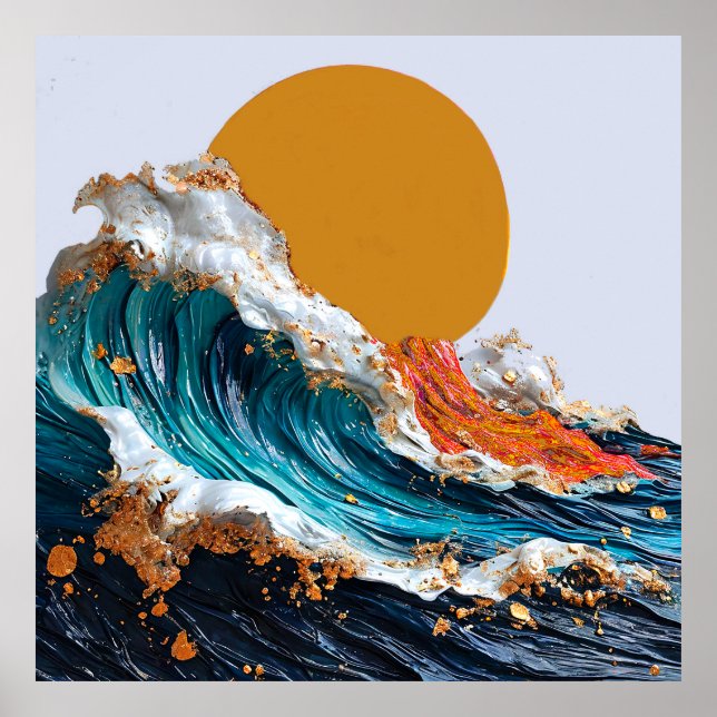 Meereswellen in lebhaften Farbtönen Poster (Vorne)