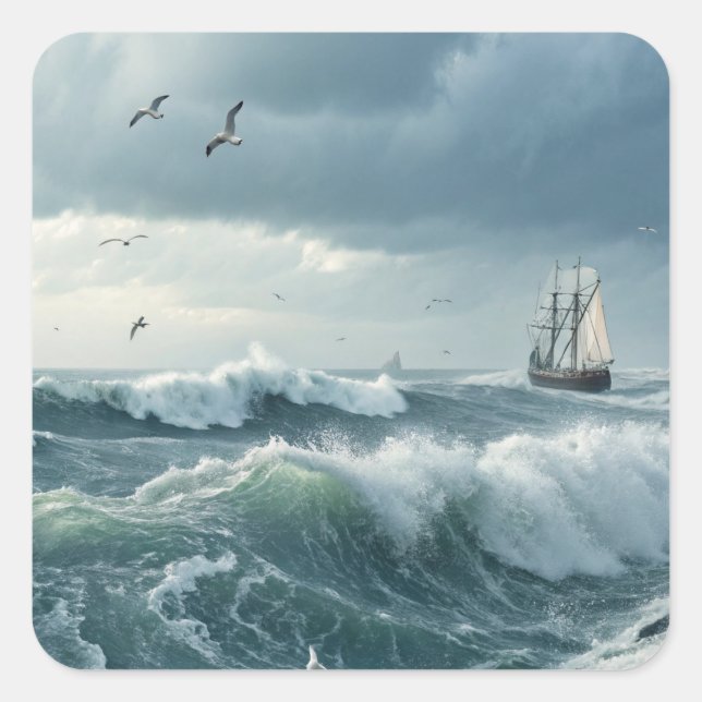 Meereswellen Quadratischer Aufkleber (Vorderseite)