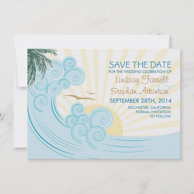 Meereswellen Strandhochzeit speichern Sie die Datt Save The Date (Vorderseite)