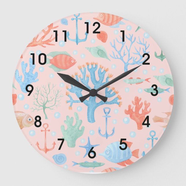 Meereswelt Große Wanduhr (Vorderseite)