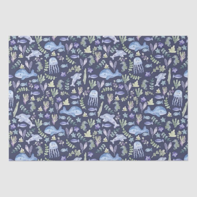 Meereswelt Moderne Wasserfarbe  Seidenpapier (Vorderseite)