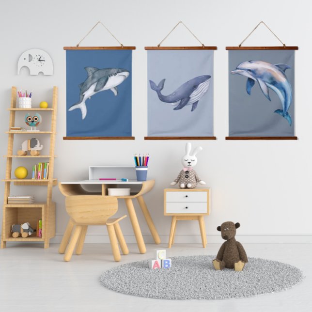 Meereswelt Whale Dolphin Shari Kinderzimmer Wandteppich Mit Holzrahmen (Von Creator hochgeladen)