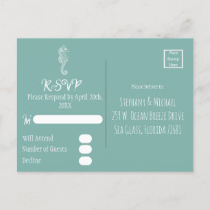 Meerglas-Seepferdchen-Strand-RSVP-Postkarte Postkarte