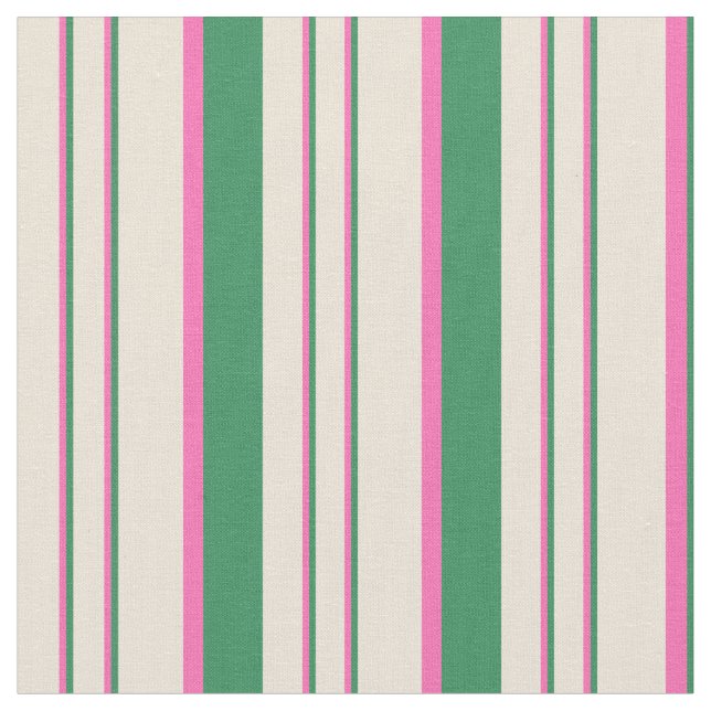 Meergrün, heißes Rosa und Bisque Lines Muster Stoff (Nahaufnahme)